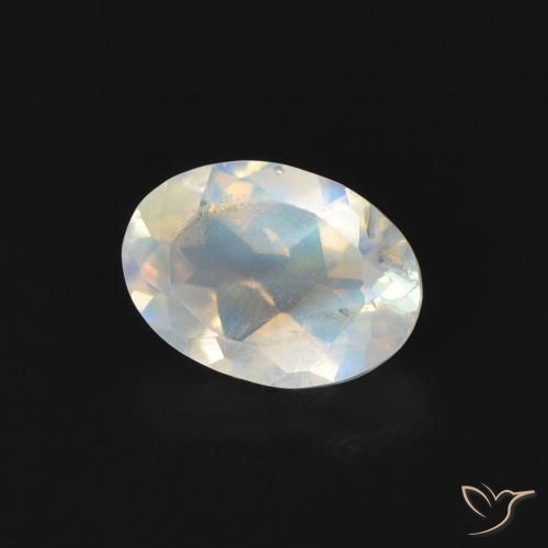Piedra lunar arcoíris Blanco azulado natural de 0.72 ct, Ovalada, Transparente
