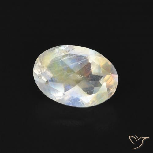 Piedra lunar arcoíris Blanco azulado natural de 0.76 ct, Ovalada, Transparente