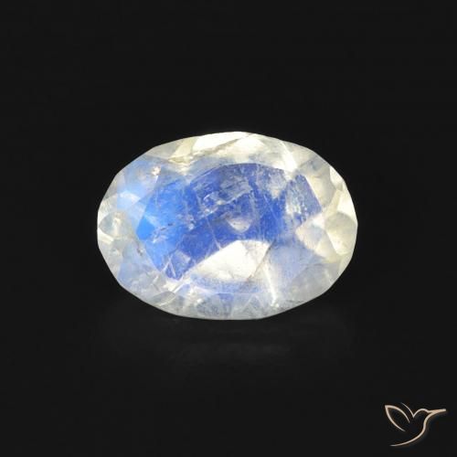 Piedra lunar arcoíris Blanco azulado natural de 0.74 ct, Ovalada, Transparente