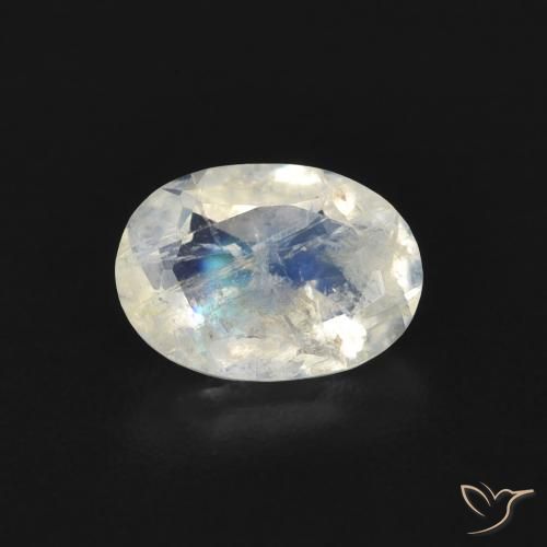 0.69ct Natural Blanco azulado Piedra lunar arcoíris, Ovalada, Transparente