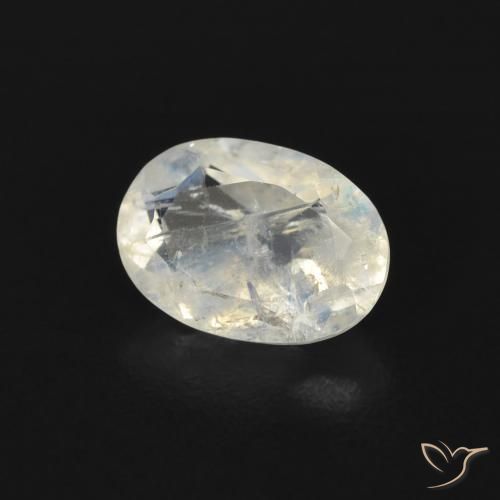 Piedra lunar arcoíris Blanco azulado natural de 0.69 ct, Ovalada, Transparente