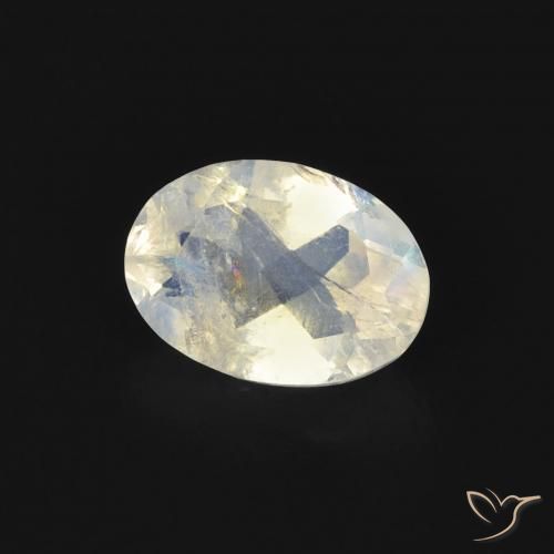 Piedra lunar arcoíris Blanco azulado natural de 0.74 ct, Ovalada, Transparente