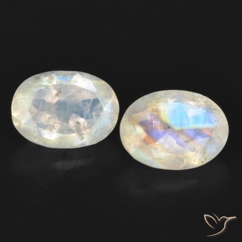 1.67ctw Natural Blanco azulado Piedra lunar arcoíris, Ovalada, Transparente