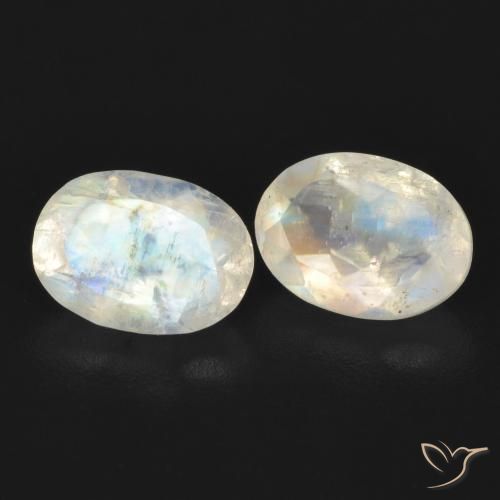 Gemas de Piedra lunar arcoíris Blanco azulado natural de 1.67 ct, Ovalada, Transparente
