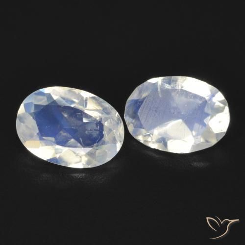 Gemas de Piedra lunar arcoíris Blanco azulado natural de 1.23 ct, Ovalada, Transparente