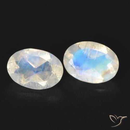 Gemas de Piedra lunar arcoíris Blanco azulado natural de 1.48 ct, Ovalada, Transparente