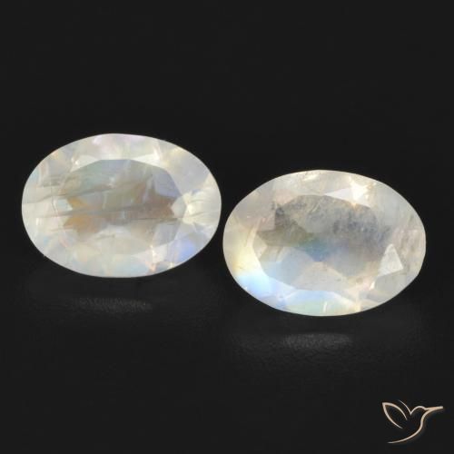 1.55ctw Natural Blanco azulado Piedra lunar arcoíris, Ovalada, Transparente