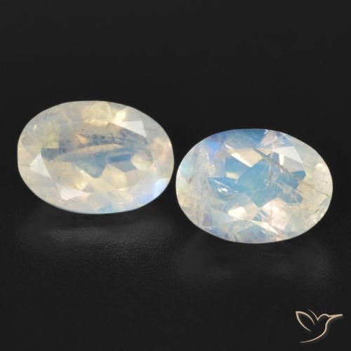 1.71ctw Natural Blanco azulado Piedra lunar arcoíris, Ovalada, Transparente