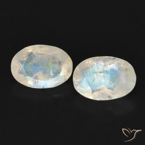 1.51ctw Natural Blanco azulado Piedra lunar arcoíris, Ovalada, Transparente