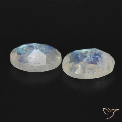 Gemas de Piedra lunar arcoíris Blanco azulado natural de 1.51 ct, Ovalada, Transparente