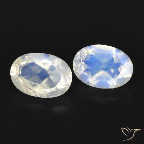 Gemas de Piedra lunar arcoíris Blanco azulado natural de 1.63 ct, Ovalada, Transparente