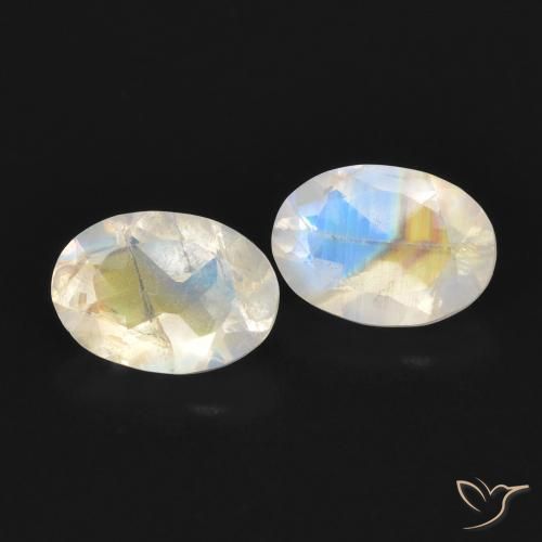 Gemas de Piedra lunar arcoíris Blanco azulado natural de 1.49 ct, Ovalada, Transparente