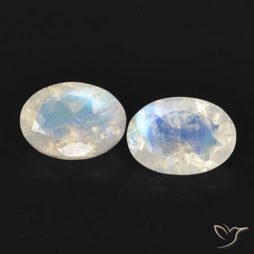 1.53ctw Natural Blanco azulado Piedra lunar arcoíris, Ovalada, Transparente