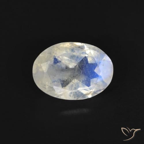 0.77ct Natural Blanco azulado Piedra lunar arcoíris, Ovalada, Transparente
