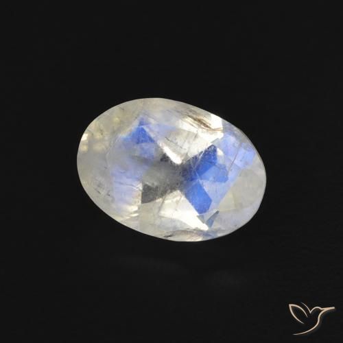 Piedra lunar arcoíris Blanco azulado natural de 0.77 ct, Ovalada, Transparente