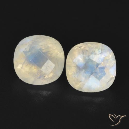 1.56ctw Natural Blanco azulado Piedra lunar arcoíris, Forma Cojín, Translúcido
