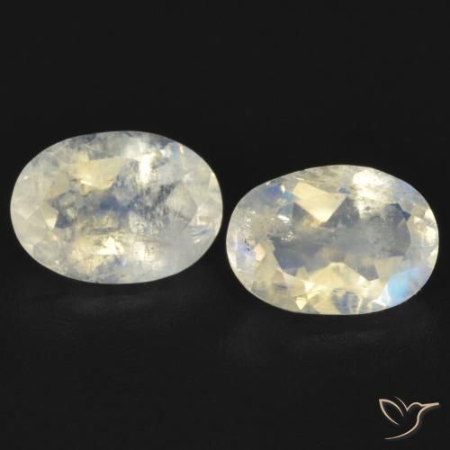 Gemas de Piedra lunar arcoíris Blanco azulado natural de 1.47 ct, Ovalada, Transparente