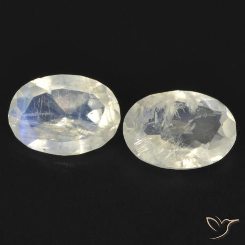 1.24ctw Natural Blanco azulado Piedra lunar arcoíris, Ovalada, Transparente