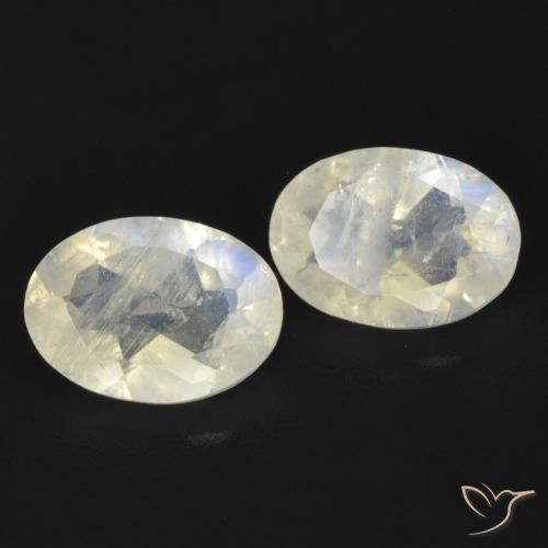 Gemas de Piedra lunar arcoíris Blanco azulado natural de 1.48 ct, Ovalada, Transparente