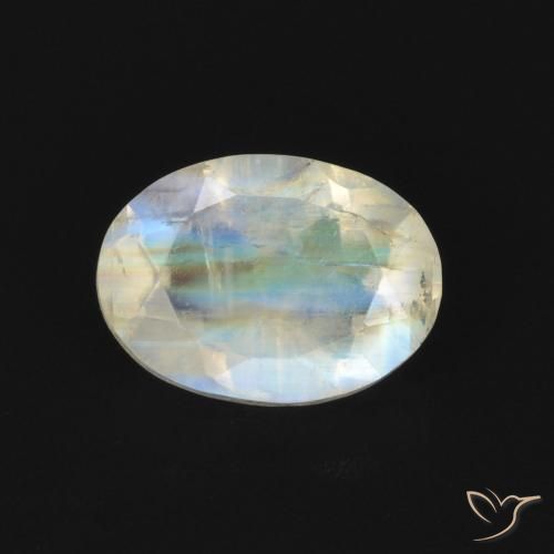 0.85ct Natural Blanco azulado Piedra lunar arcoíris, Ovalada, Transparente