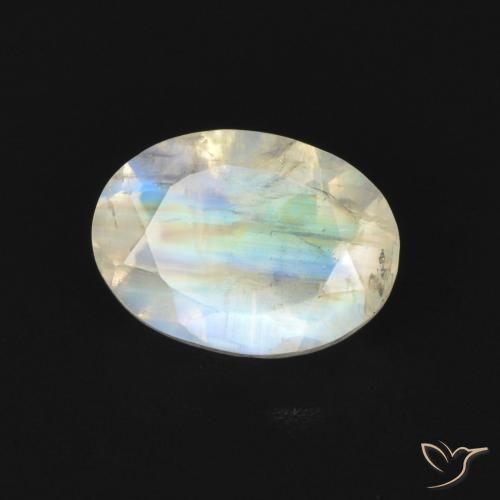 Piedra lunar arcoíris Blanco azulado natural de 0.85 ct, Ovalada, Transparente