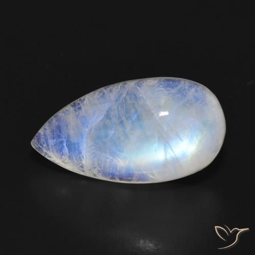 9.43ct Natural Blanco azulado Piedra lunar arcoíris, En forma de pera, Translúcido