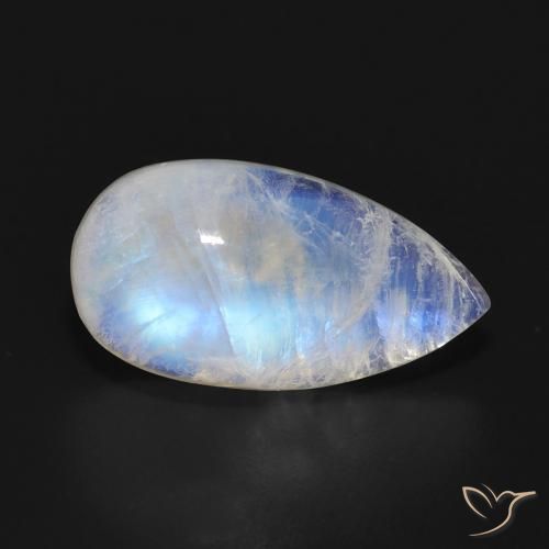 Piedra lunar arcoíris Blanco azulado natural de 9.43 ct, En forma de pera, Translúcido