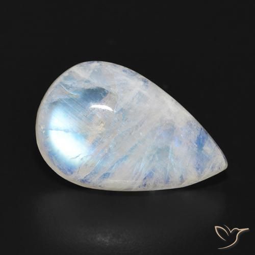 Piedra lunar arcoíris Blanco azulado natural de 7.16 ct, En forma de pera, Translúcido