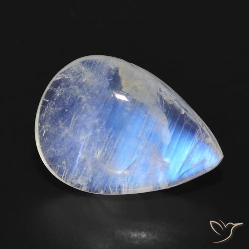 7.54ct Natural Blanco azulado Piedra lunar arcoíris, En forma de pera, Translúcido