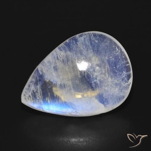 Piedra lunar arcoíris Blanco azulado natural de 7.54 ct, En forma de pera, Translúcido