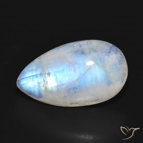 11.38ct Natural Blanco azulado Piedra lunar arcoíris, En forma de pera, Translúcido