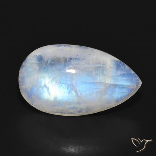 Piedra lunar arcoíris Blanco azulado natural de 11.38 ct, En forma de pera, Translúcido