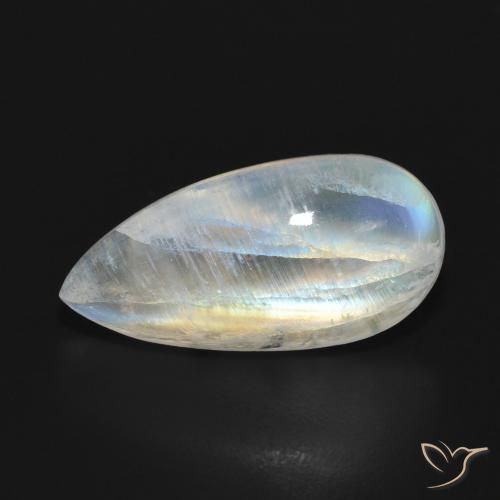 7.08ct Natural Blanco azulado Piedra lunar arcoíris, En forma de pera, Translúcido