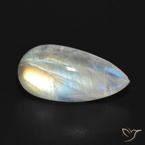Piedra lunar arcoíris Blanco azulado natural de 7.08 ct, En forma de pera, Translúcido