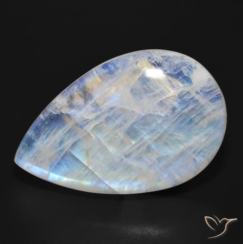 Piedra lunar arcoíris Blanco azulado natural de 47.73 ct, En forma de pera, Translúcido