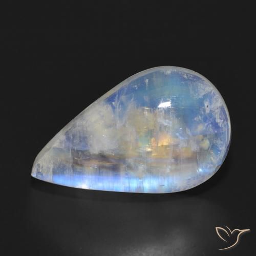 Piedra lunar arcoíris Blanco azulado natural de 13.93 ct, En forma de pera, Translúcido