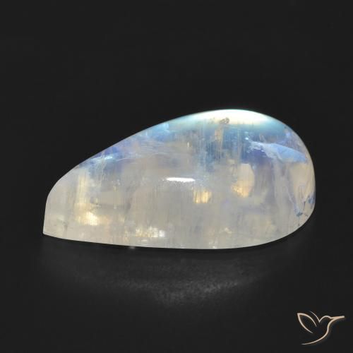 Piedra lunar arcoíris Blanco azulado natural de 13.93 ct, En forma de pera, Translúcido