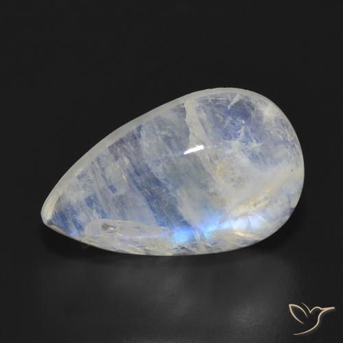 Piedra lunar arcoíris Blanco azulado natural de 7.70 ct, En forma de pera, Translúcido