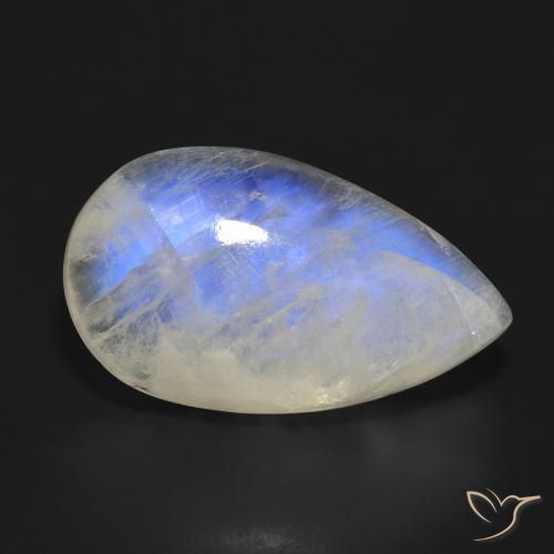 21.02ct Natural Blanco azulado Piedra lunar arcoíris, En forma de pera, Translúcido