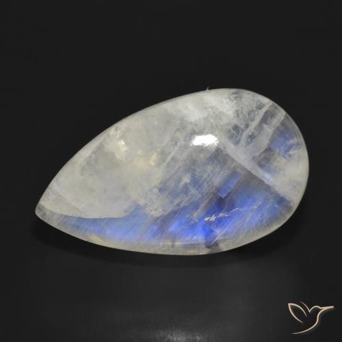 Piedra lunar arcoíris Blanco azulado natural de 21.02 ct, En forma de pera, Translúcido