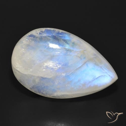 28.68ct Natural Blanco azulado Piedra lunar arcoíris, En forma de pera, Translúcido