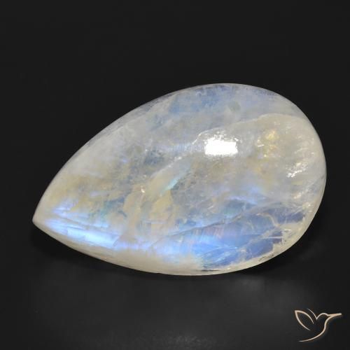 Piedra lunar arcoíris Blanco azulado natural de 28.68 ct, En forma de pera, Translúcido