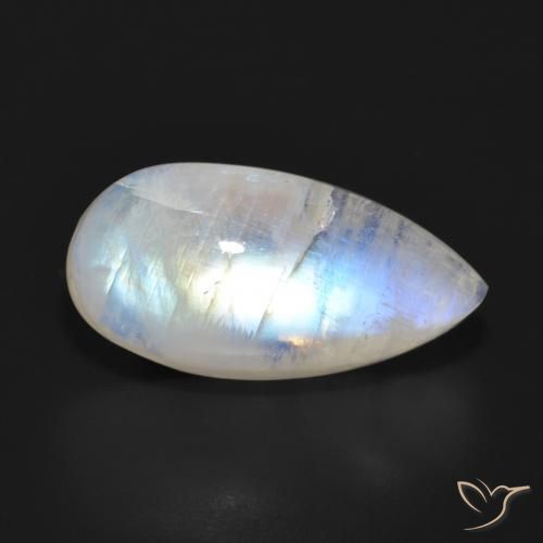 Piedra lunar arcoíris Blanco azulado natural de 12.48 ct, En forma de pera, Translúcido