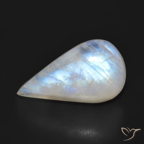 12.76ct Natural Blanco azulado Piedra lunar arcoíris, En forma de pera, Translúcido