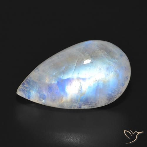 14.91ct Natural Blanco azulado Piedra lunar arcoíris, En forma de pera, Translúcido