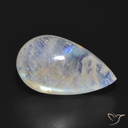 Piedra lunar arcoíris Blanco azulado natural de 14.91 ct, En forma de pera, Translúcido