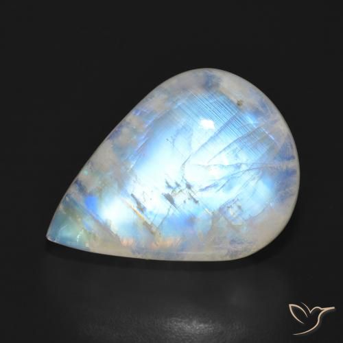 18.57ct Natural Blanco azulado Piedra lunar arcoíris, En forma de pera, Translúcido