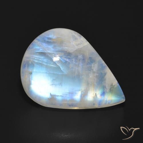 Piedra lunar arcoíris Blanco azulado natural de 18.57 ct, En forma de pera, Translúcido