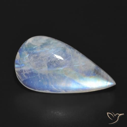 11.31ct Natural Blanco azulado Piedra lunar arcoíris, En forma de pera, Translúcido