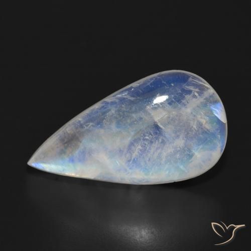 Piedra lunar arcoíris Blanco azulado natural de 11.31 ct, En forma de pera, Translúcido